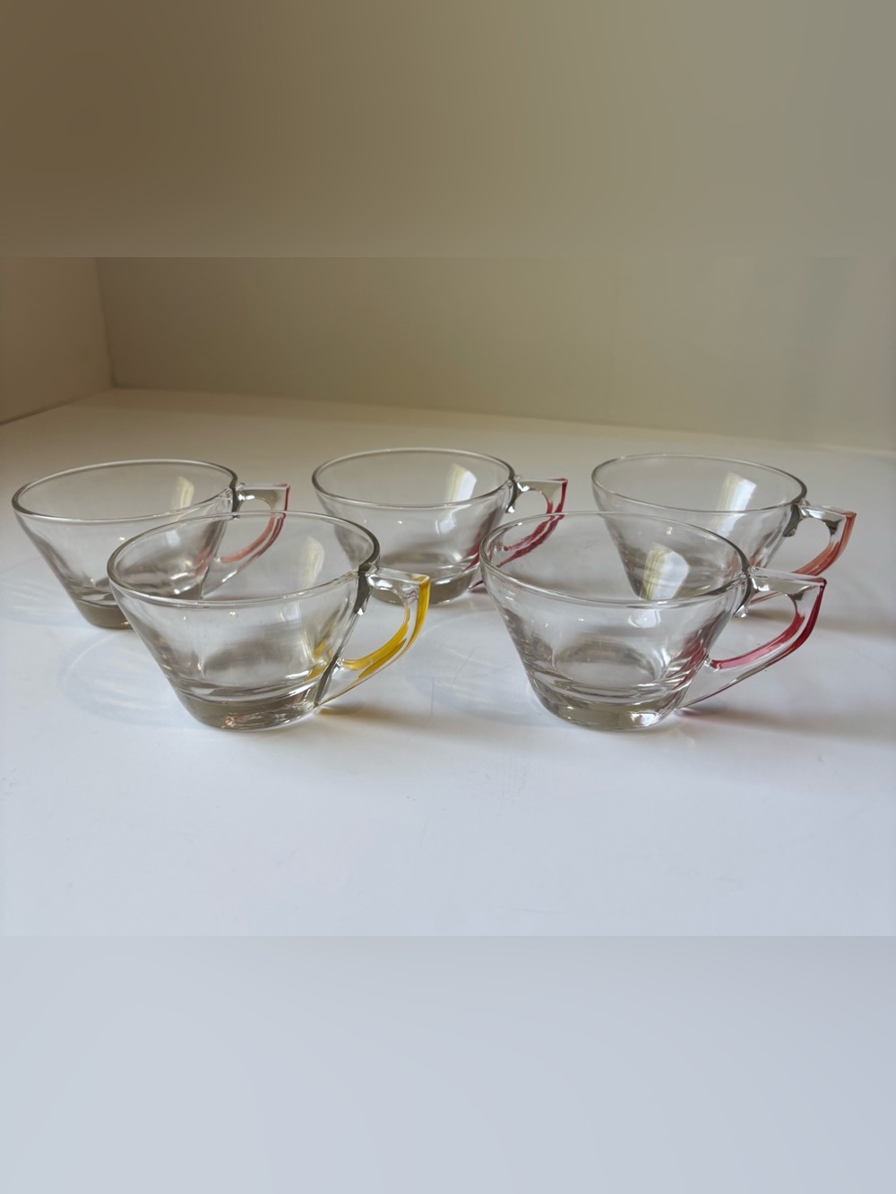 Vintage Hazel Atlas Gay Fad Clear Drinking Cups Set of 5 Multi Color